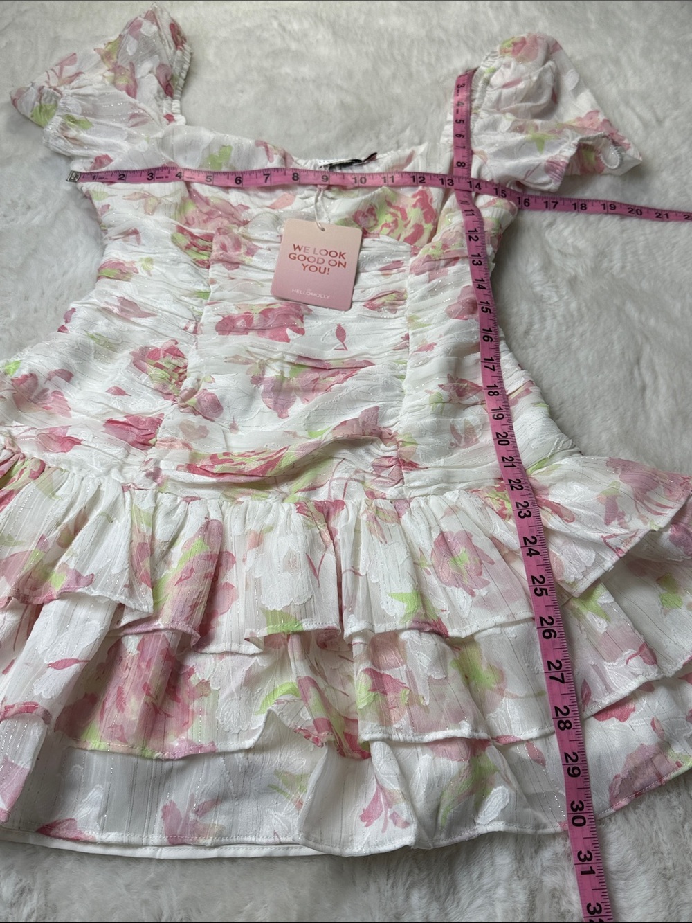 NWT Hello Molly Flora’s Dream Mini Dress S Pink Floral Puff Sleeve Ruffle Party - Picture 9 of 16